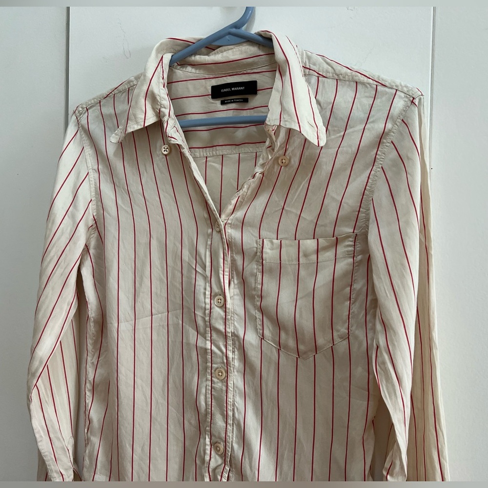 Isabel Marant Cream and Red Striped Button Down Shirt - Picture 9 of 13